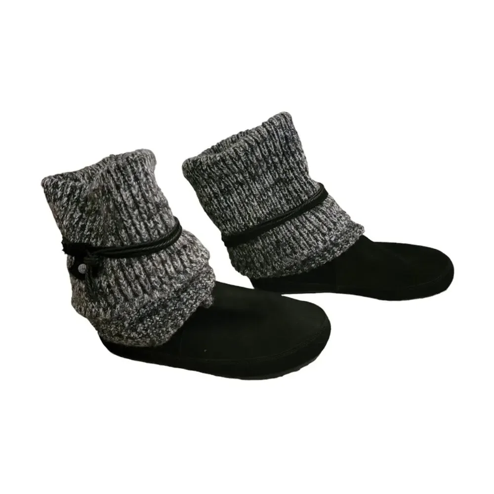 Bearpaw Cosima Black Suede & Knit Pull On Boots Wool Blend Footbed Size 8